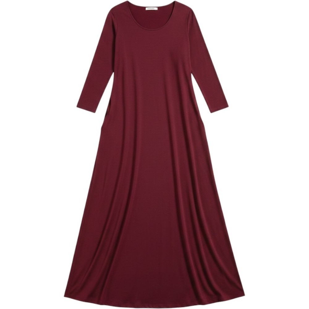 The Pyramid Collection Burgundy 3/4 Sleeve Maxi Dress Pockets Medium